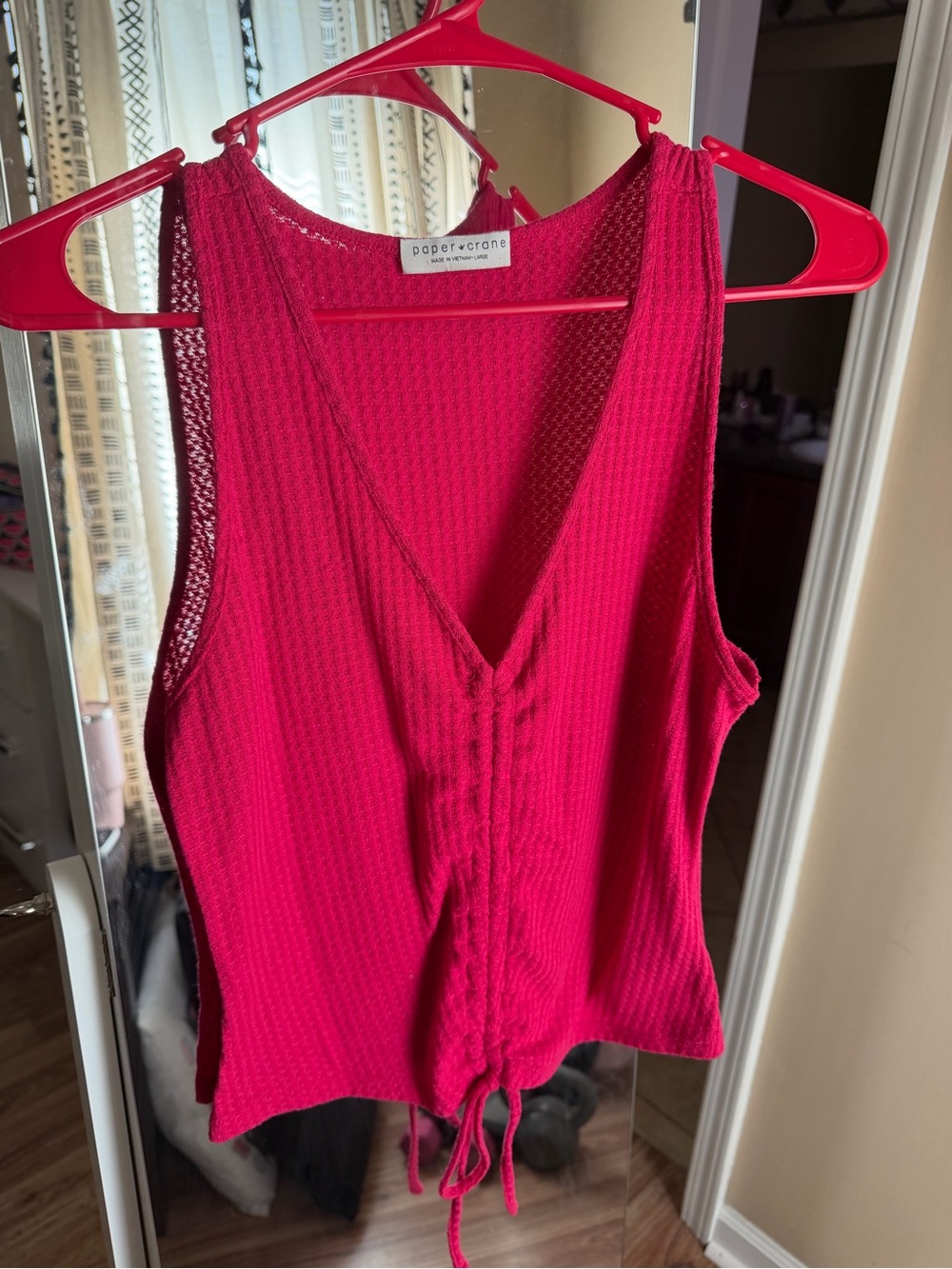Paper Crane Hot Pink Knit V-Neck Tie-Front Tank Top